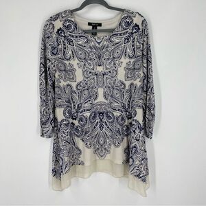 Style & Co Women’s Round Neck Long Sleeve Paisley Print Layered Blouse size M